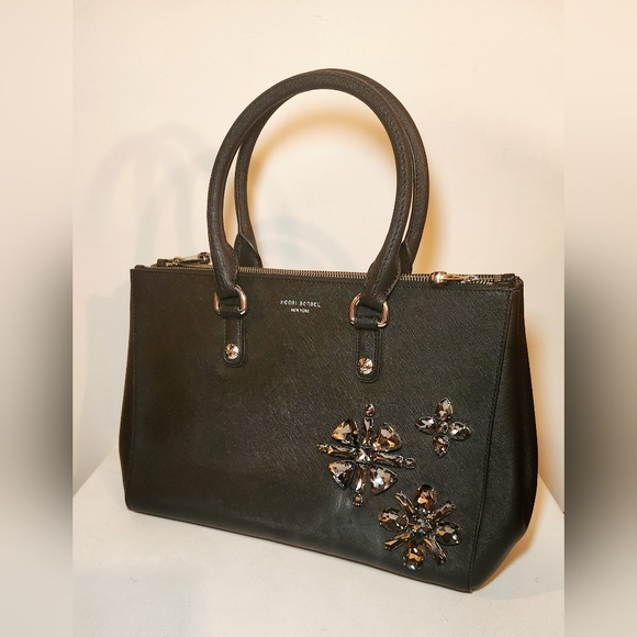 Henri bendel black crystal embellished satchel